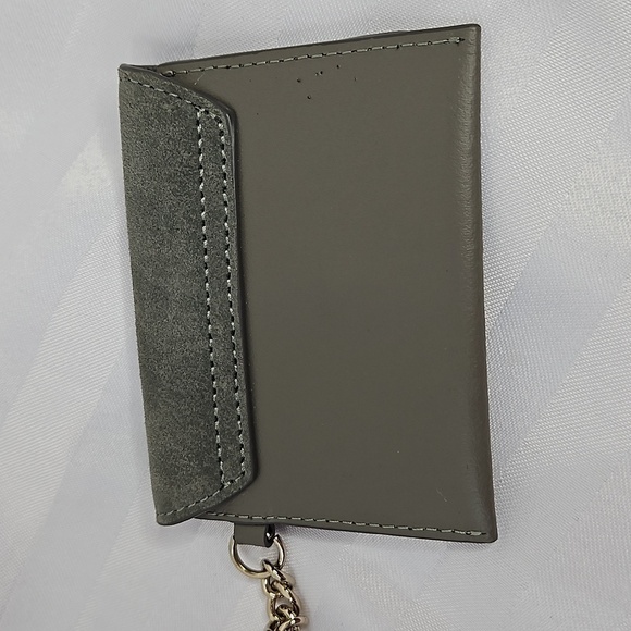 MARK & GRAHAM CARD CASE KEY CHAIN -IN GREY LEATHER -SUEDE - Picture 2 of 7